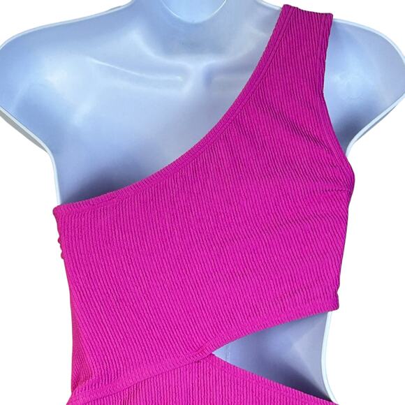 Michael MK Textured One Shoulder Cutout One Piece Swimsuit Pink Women 12 NWT - Picture 10 of 13